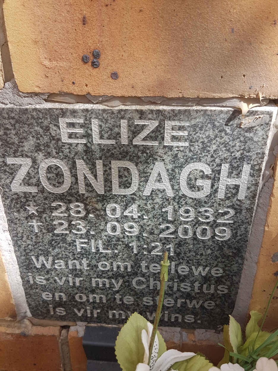 ZONDAGH Elize 1932-2009