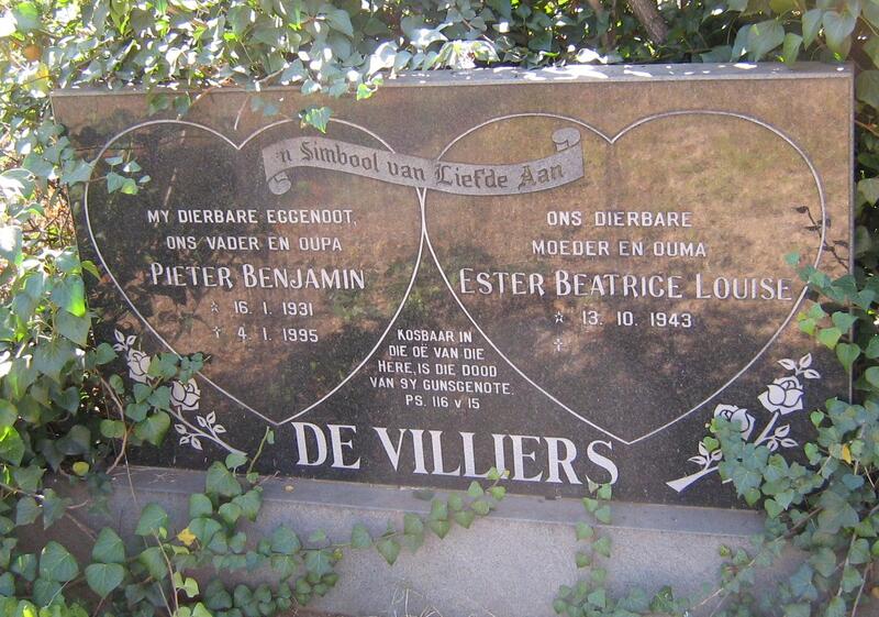 VILLIERS Pieter Benjamin, de 1931-1995 & Ester Beatrice Louise 1943-