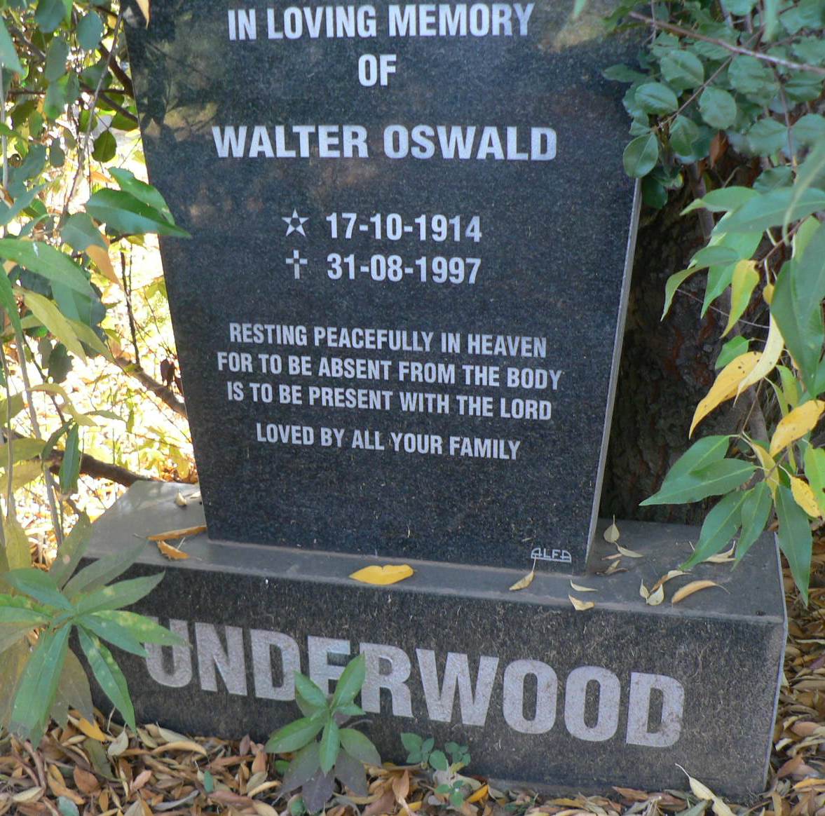 UNDERWOOD Walter Oswald 1914-1997