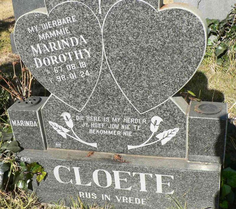 CLOETE Marinda Dorothy 1967-1998