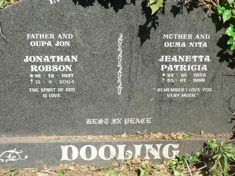 DOOLING Jonathan Robson 1927-2004 & Jeanetta Patricia 1933-1998
