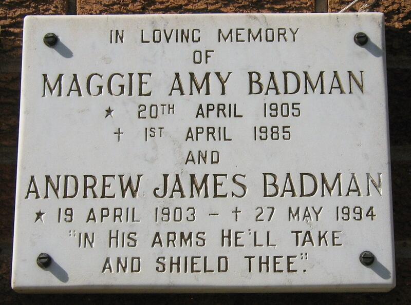 BADMAN Andrew James 1903-1994 & Maggie Amy 1905-1985