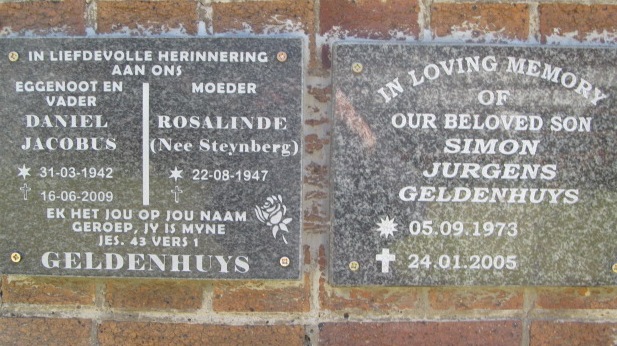 GELDENHUYS Daniel Jacobus 1942-2009 & Rosalinde STEYNBERG 1947- :: GELDENHUYS Simon Jurgens 1973-2005