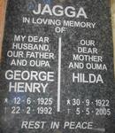 JAGGA George Henry 1925-1992 & Hilda 1922-2005