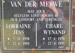 MERWE Lorraine Jess, van der 1950-1995 :: VAN DER MERWE Charl Wynand 1978-1995