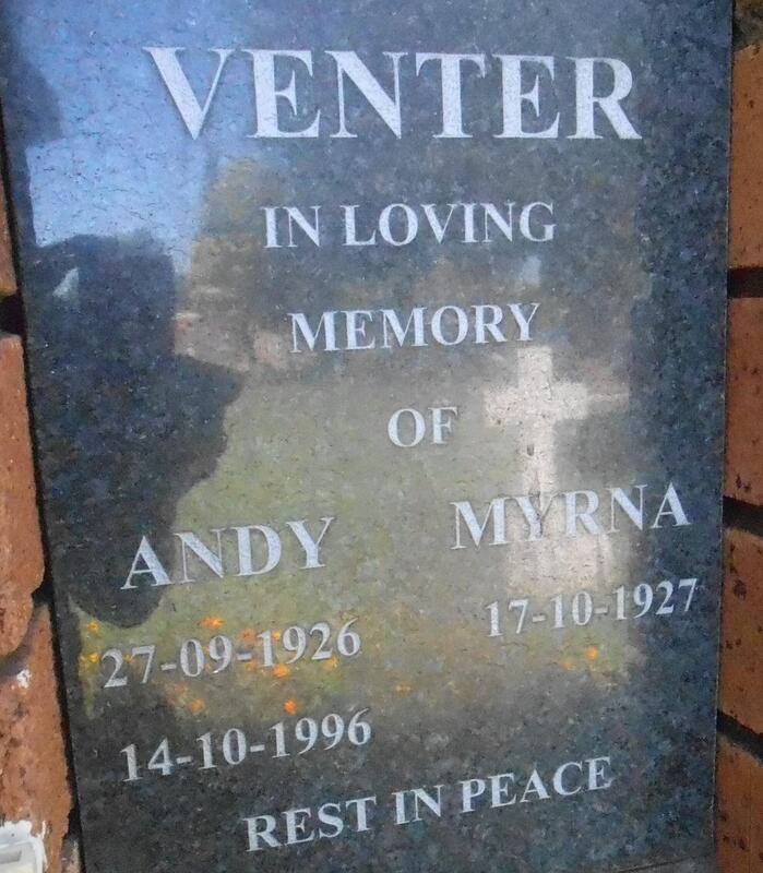 VENTER Andy 1926-1996 & Myrna 1927-