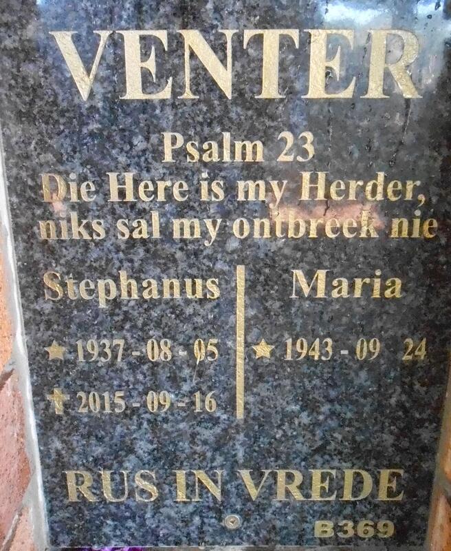 VENTER Stephanus 1937-2015 & Maria 1943-