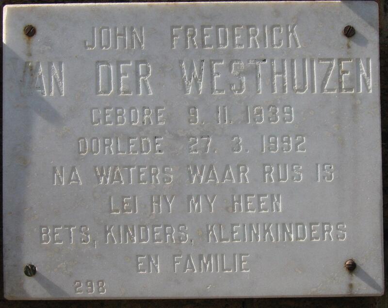 WESTHUIZEN John Frederick, van der 1939-1992