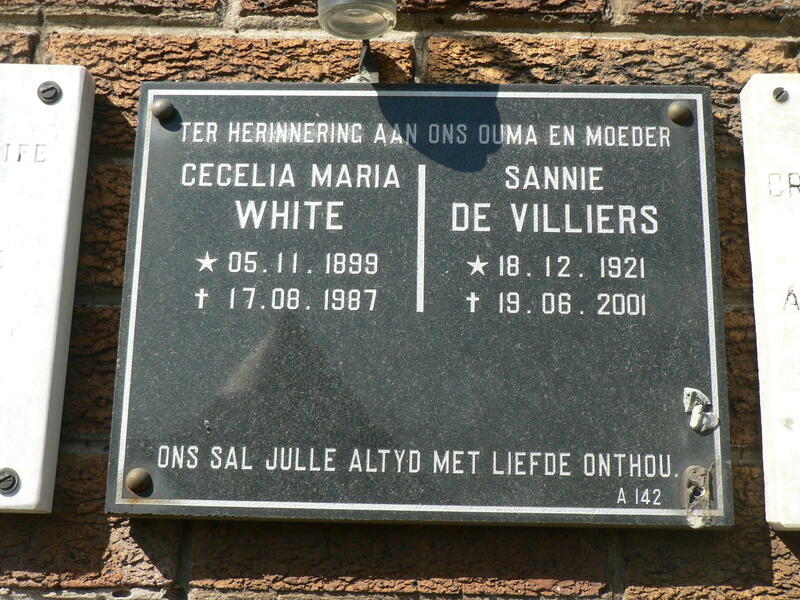 WHITE Cecilia 1899-1987 :: DE VILLIERS Sannie 1921-2001
