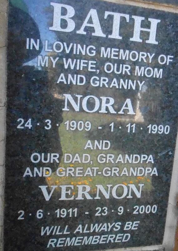 BATH Vernon 1911-2000 & Nora 1909-1990
