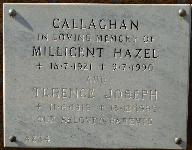 CALLAGHAN Terence Joseph 1919-1993 & Millicent Hazel 1921-1990