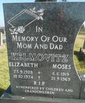 KELMOVITZ Moses 1919-1969 & Elizabeth 1928-1974