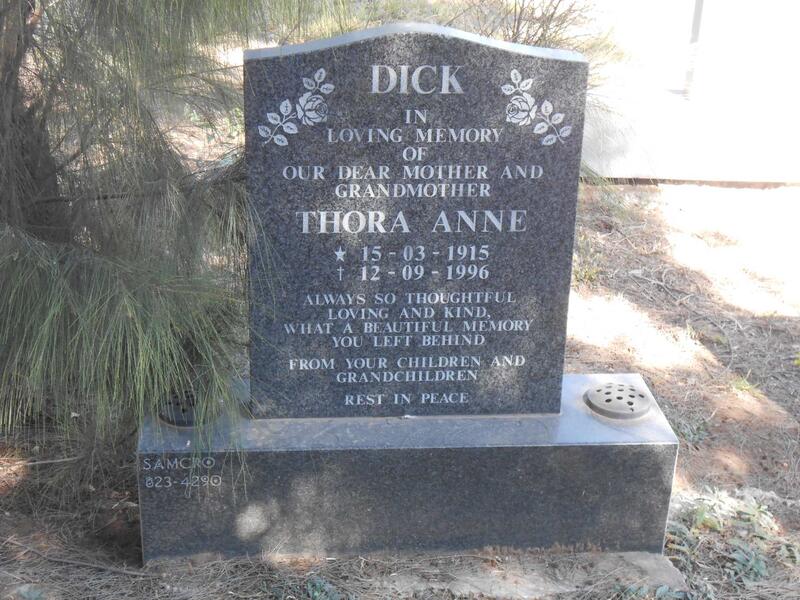 DICK Thora Anne 1915-1996