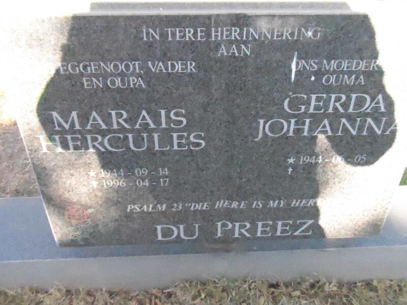 PREEZ Marais Hercules, du 1944-1996 & Gerda Johanna 1944-