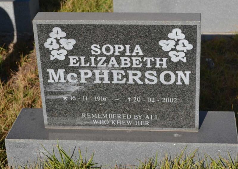 McPHERSON Sopia Elizabeth 1916-2002