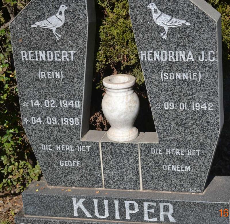 KUIPER Reindert 1940-1998 & Hendrina J.C. 1942-