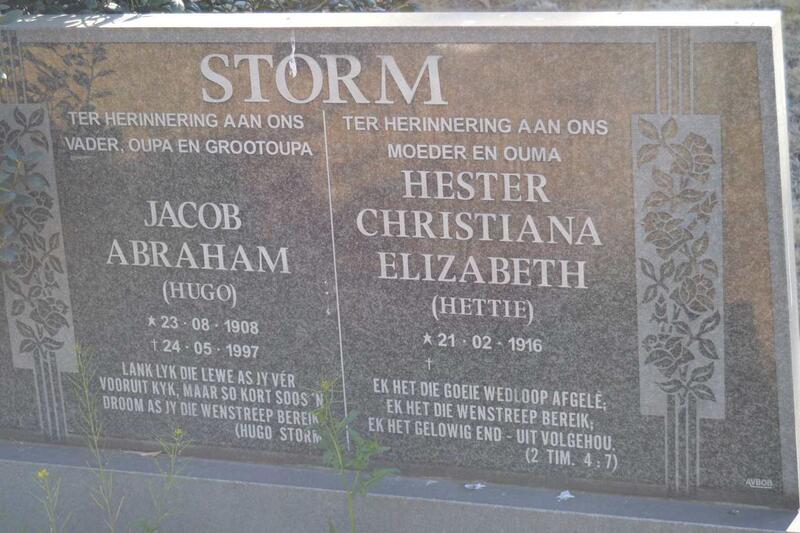 STORM Jacob Abraham 1908-1997 & Hester Christiana Elizabeth 1916-