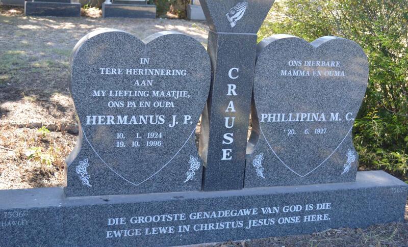 CRAUSE Hermanus J.P. 1924-1996 & Phillipina M.C. 1927-