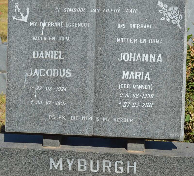 MYBURGH Daniël Jacobus 1924-1995 & Johanna Maria MANSER 1930-2011