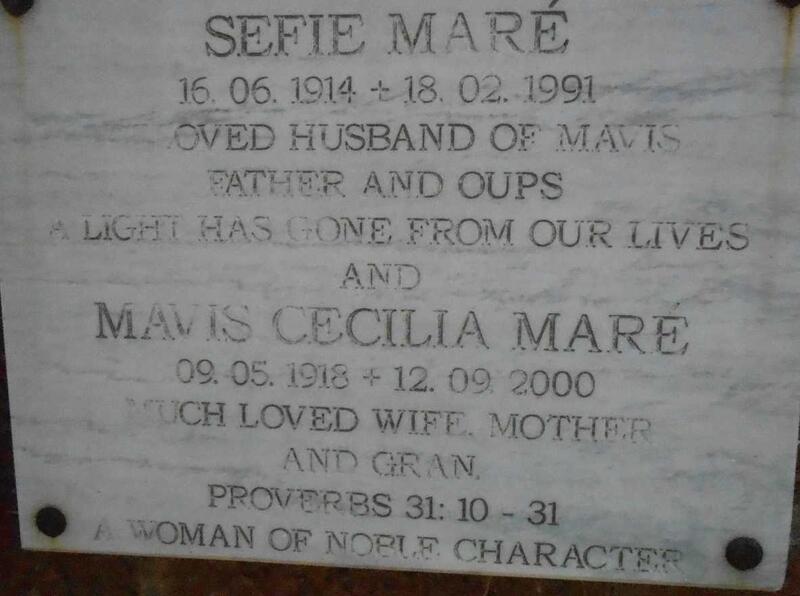 MARÉ Sefie 1914-1991 & Mavis Cecilia 1918-2000
