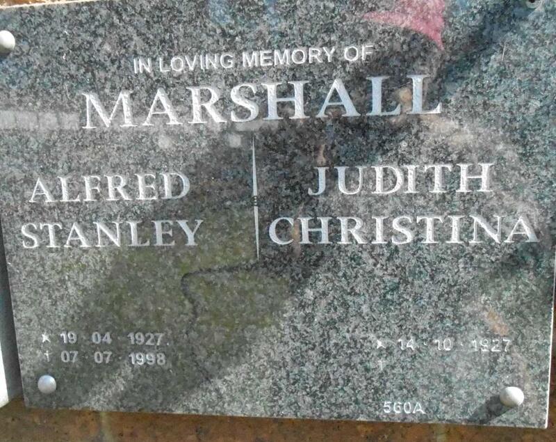 MARSHALL Alfred Stanley 1927-1998 & Judith Christina 1927-