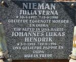 NIEMAN Johannes Lucas Hendrik 1928-1996 & Julia Verna 1927-1990