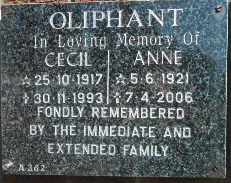 OLIPHANT Cecil 1917-1993 & Anne 1921-2006