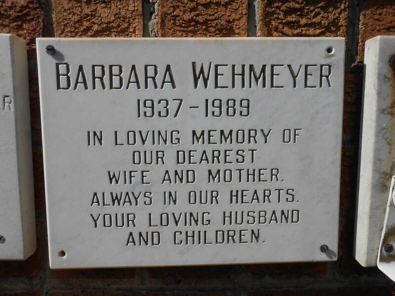 WEHMEYER Barbara 1937-1989