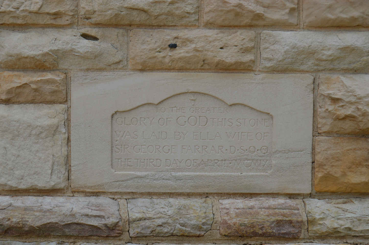 05. This stone was laid by Ella, wife of Sir George FARRAR