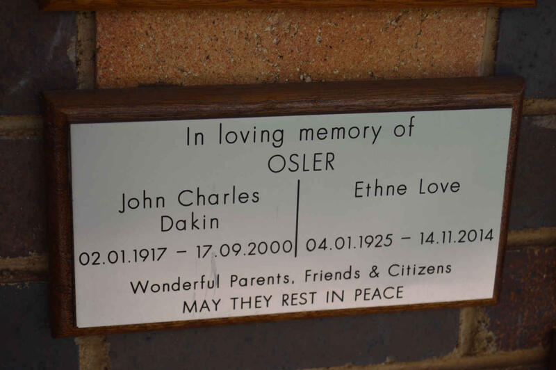OSLER John Charles Dakin 1917-2000 & Ethne Love 1925-2014