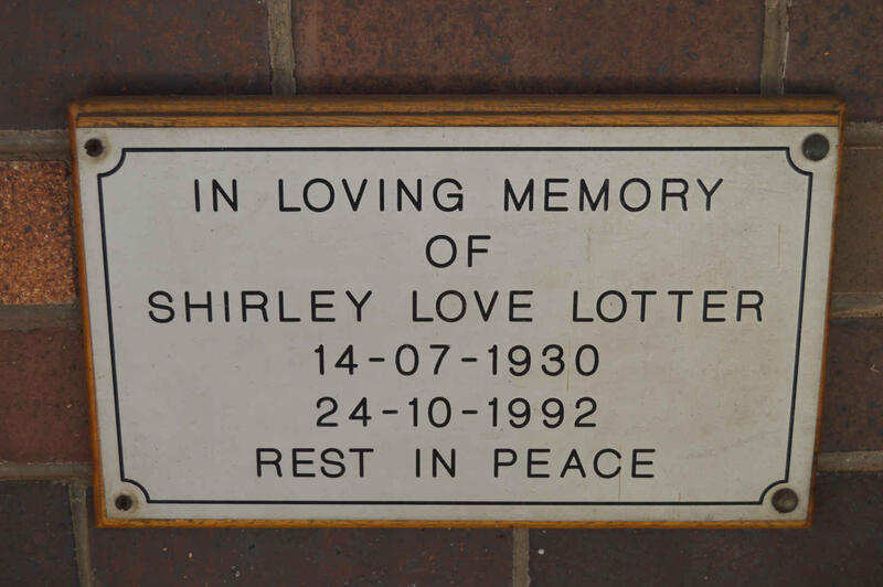 LOTTER Shirley Love 1930-1992