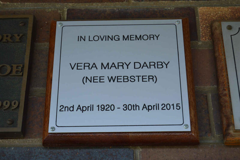 DARBY Vera Mary nee WEBSTER 1920-2015