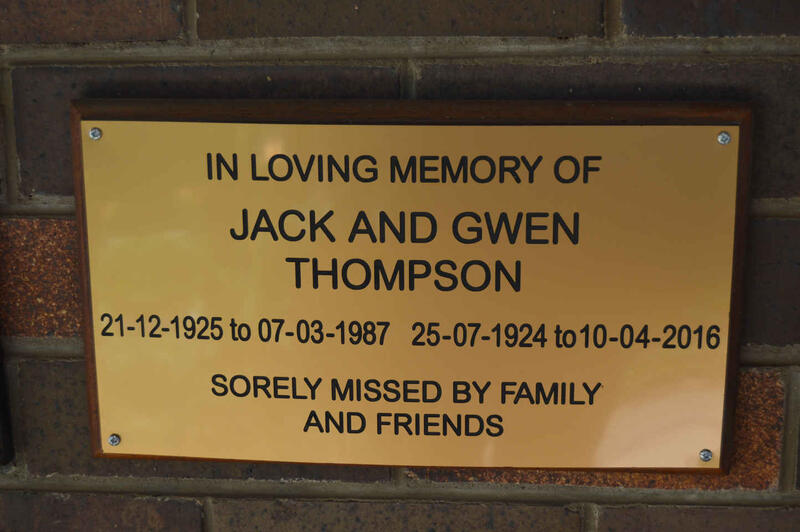 THOMPSON Jack 1925-1987 & Gwen 1924-2016