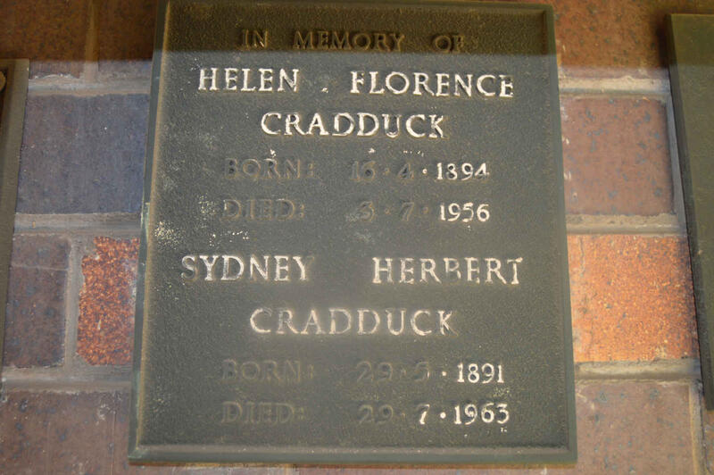 CRADDUCK Sydney Herbert 1891-1963 & Helen Florence 1894-1956