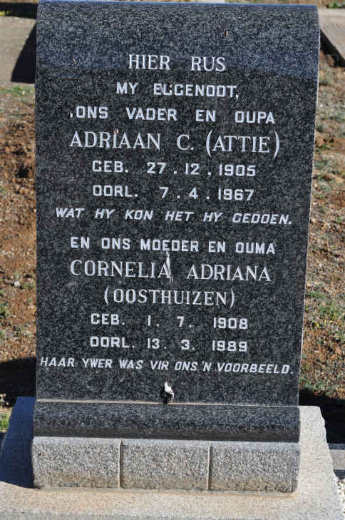 WESTHUIZEN Adriaan C., van der 1905-1967 & Cornelia Adriana OOSTHUIZEN 1908-1989