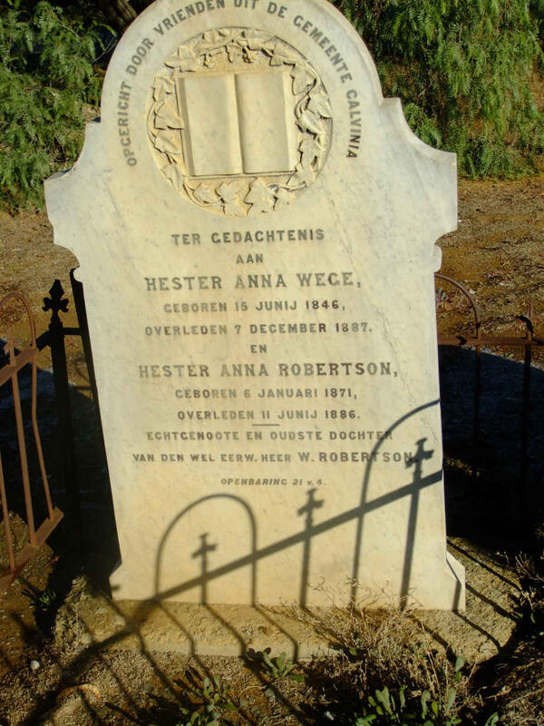 ROBERTSON Hester Anna nee WEGE 1846-1887 :: ROBERTSON Hester Anna 1871-1886