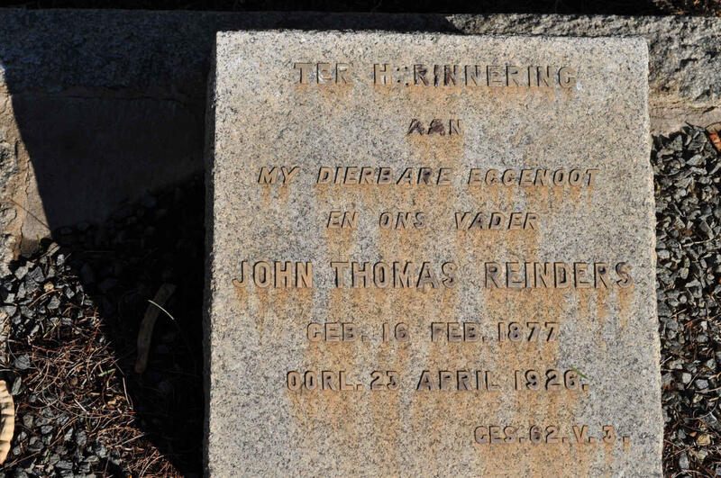 REINDERS John Thomas 1877-1926
