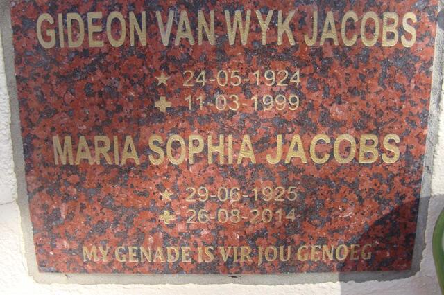 JACOBS Gideon Van Wyk 1924-1999 & Maria Sophia 1925-2014