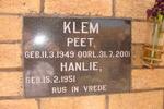 KLEM Peet 1949-2001 & Hanlie 1951-