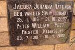 HATTINGH Jacoba Johanna nee VAN DER SPUY 1916-2002 :: BESTER Peter William 1981-2002