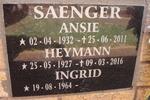 SAENGER Heymann 1927-2016 & Ansie 1932-2011 :: SAENGER Ingrid 1964-