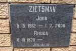 ZIETSMAN John 1912-2006 & Rhoda 1920-