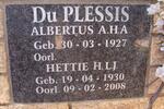 PLESSIS Albertus A.H.A., du 1927- & Hettie H.L.J. 1930-2008