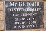 McGREGOR Hester nee HENNING 1921-2008