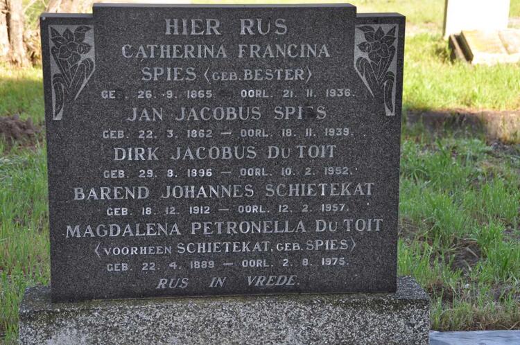 SPIES Jan Jacobus 1862-1939 & Catherina Francina BESTER 1865-1936