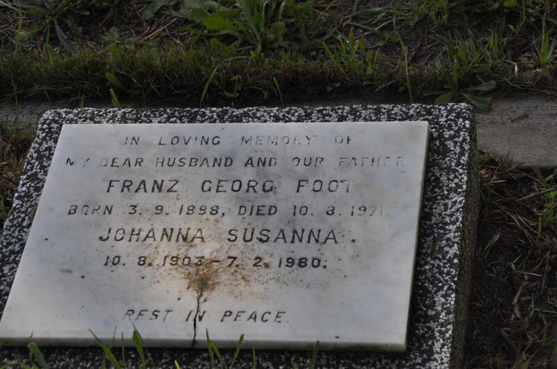 FOOT Franz Georg 1898-1971 & Johanna Susanna 1903-1980