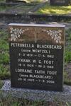 BLACKBEARD Petronella nee WENTZEL 1891-1962 :: FOOT Frank W.G. 1926-1988 & Lorraine Faith BLACKBEARD 1923-2006