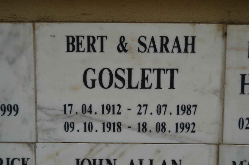 GOSLETT Bert 1912-1987 & Sarah 1918-1992
