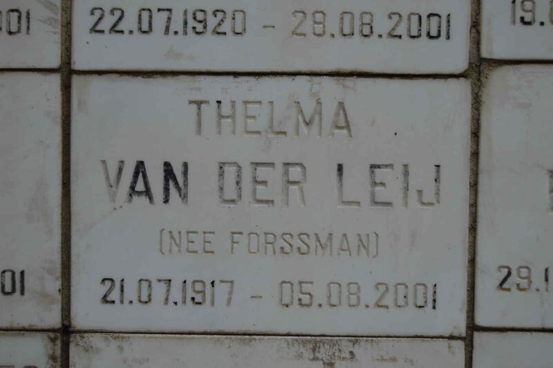 LEIJ Thelma, van der nee FORSSMAN 1917-2001