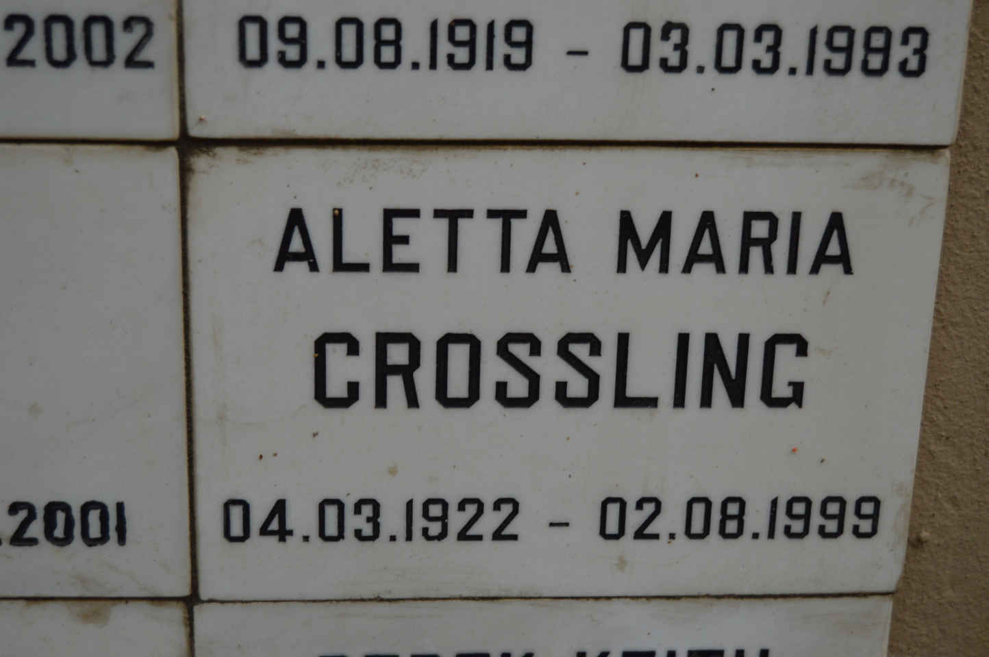 CROSSLING Aletta Maria 1922-1999